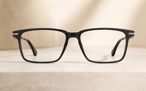 Óculos Hugo Boss minimalista em fundo clean e elegante